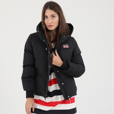 GANT-5Γυναικείο padded μπουφάν GANT 4700185 ALTA COLOR BLOCKED PAD μαύρο