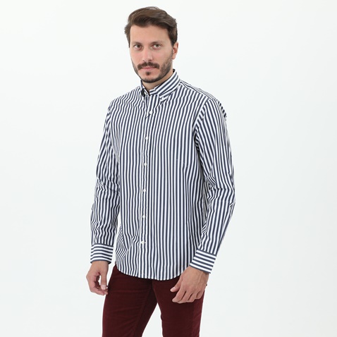 GANT-Ανδρικό πουκάμισο GANT G3010070 SHIRT LS λευκό γκρι ριγέ