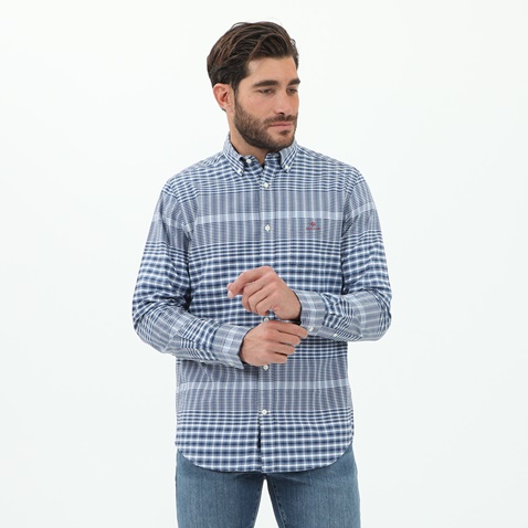 GANT-Ανδρικό πουκάμισο GANT G3016420 G3016420 SHIRT LS καρό μπλε