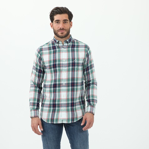 GANT-Ανδρικό πουκάμισο GANT G3029330 G3029330 SHIRT LS  λευκό μπλε καρό