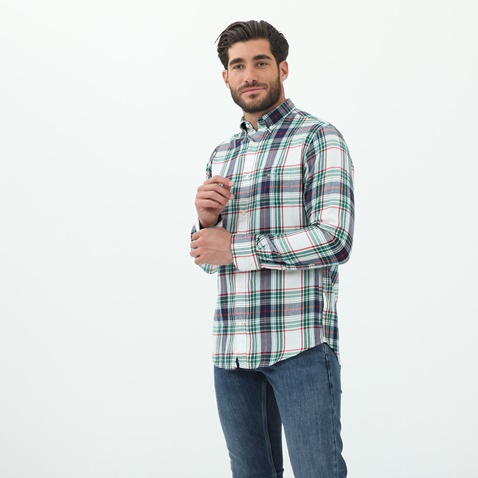 GANT-Ανδρικό πουκάμισο GANT G3029330 G3029330 SHIRT LS  λευκό μπλε καρό