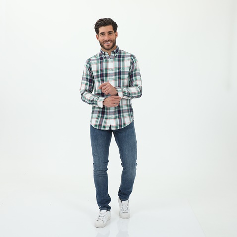 GANT-Ανδρικό πουκάμισο GANT G3029330 G3029330 SHIRT LS  λευκό μπλε καρό