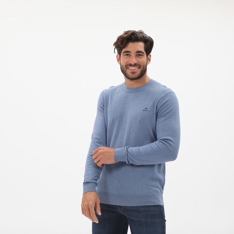 GANT-Ανδρική λεπτή πλεκτή μπλούζα GANT 8050063 Cotton Cashmere γαλάζια