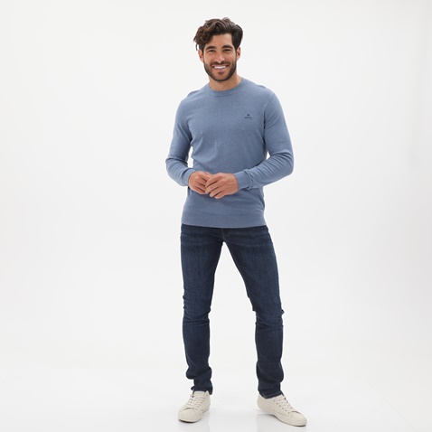 GANT-Ανδρική λεπτή πλεκτή μπλούζα GANT 8050063 Cotton Cashmere γαλάζια