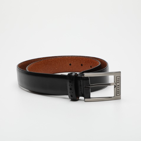 TED BAKER-Ανδρική δερμάτινη ζώνη TED BAKER 242915 MXZ-WAFFLER-Branded μαύρη