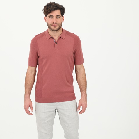 TED BAKER-Ανδρική πλεκτή polo μπλούζα TED BAKER 250396 ροζ