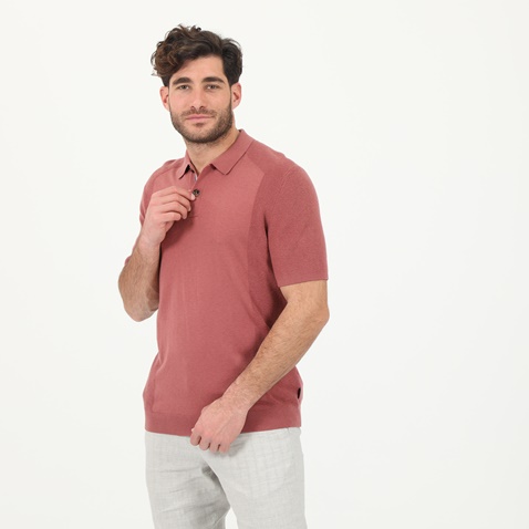 TED BAKER-Ανδρική πλεκτή polo μπλούζα TED BAKER 250396 ροζ