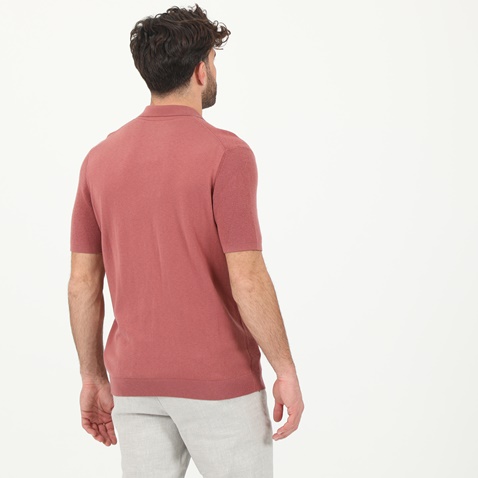 TED BAKER-Ανδρική πλεκτή polo μπλούζα TED BAKER 250396 ροζ