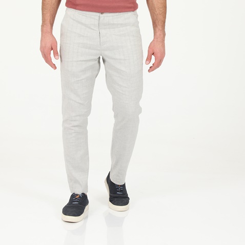 TED BAKER-Ανδρικό παντελόνι TED BAKER YUCCTRO 252021 LINEN BLEND γκρι καφέ