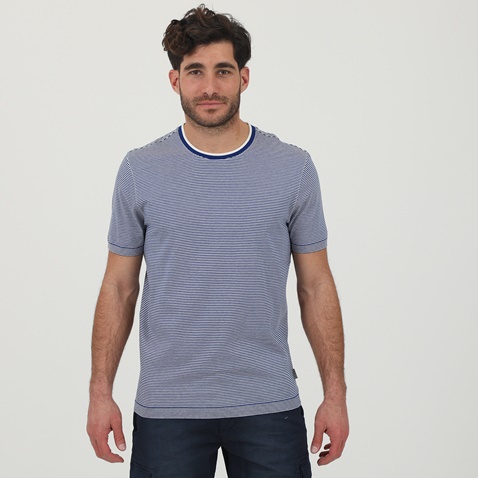 TED BAKER-Ανδρική μπλούζα TED BAKER 252434 FINE STRIPE RIBSTART λευκή μπλε ριγέ