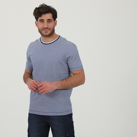 TED BAKER-Ανδρική μπλούζα TED BAKER 252434 FINE STRIPE RIBSTART λευκή μπλε ριγέ