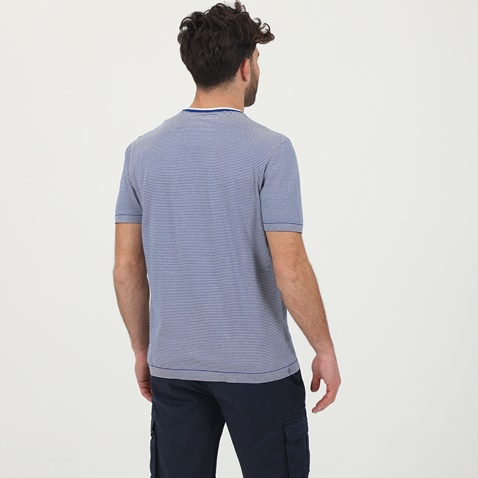 TED BAKER-Ανδρική μπλούζα TED BAKER 252434 FINE STRIPE RIBSTART λευκή μπλε ριγέ