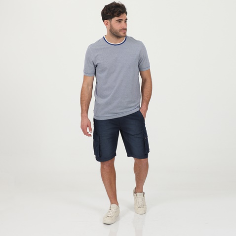 TED BAKER-Ανδρική μπλούζα TED BAKER 252434 FINE STRIPE RIBSTART λευκή μπλε ριγέ