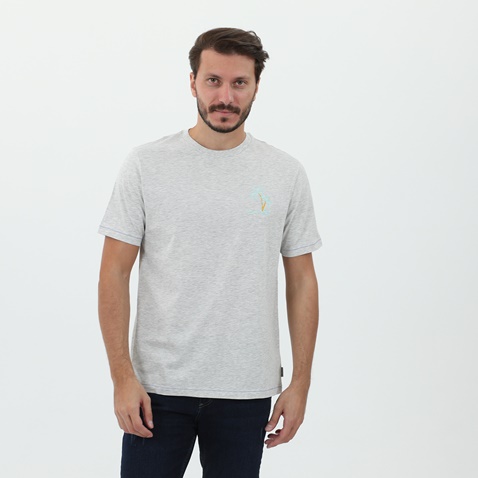 TED BAKER-Ανδρικό t-shirt TED BAKER 252446 SS PALM TREE GRAPHIC γκρι μελανζέ