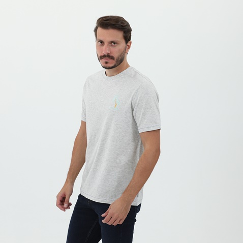 TED BAKER-Ανδρικό t-shirt TED BAKER 252446 SS PALM TREE GRAPHIC γκρι μελανζέ