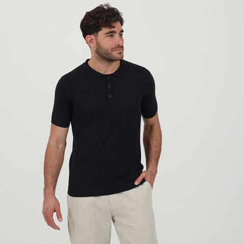SSEINSE-Ανδρική πλεκτή κοντομάνικη μπλούζα SSEINSE ME1839SS μπλε