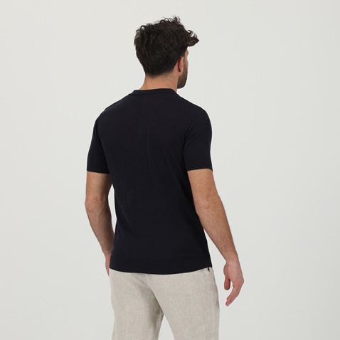 SSEINSE-Ανδρική πλεκτή κοντομάνικη μπλούζα SSEINSE ME1839SS μπλε