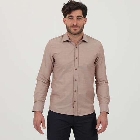 MARTIN & CO-Ανδρικό πουκάμισο MARTIN & CO 122-51-1320 SLIM FIT καφέ