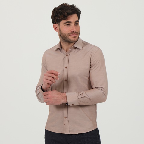 MARTIN & CO-Ανδρικό πουκάμισο MARTIN & CO 122-51-1320 SLIM FIT καφέ