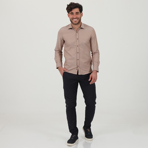MARTIN & CO-Ανδρικό πουκάμισο MARTIN & CO 122-51-1320 SLIM FIT καφέ