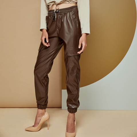 EDWARD JEANS-Γυναικείο παντελόνι Jogger Cargo EDWARD JEANS καφέ