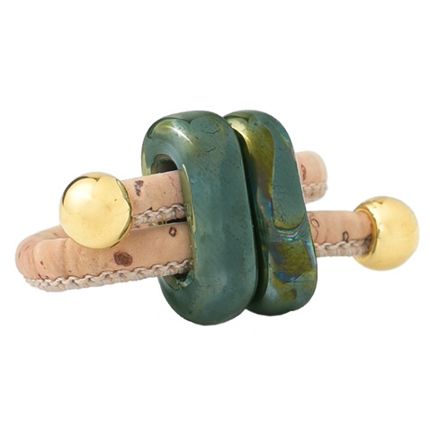 APOXYLO-Γυναικείο δαχτυλίδι APOXYLO 9049 TWIN GREEN από φυσικό φελλό