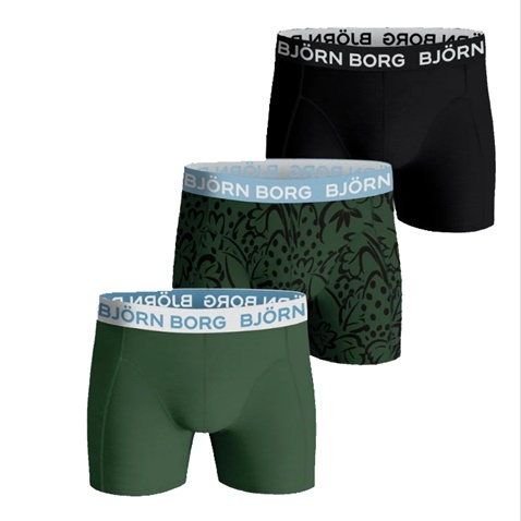 BJORN BORG-Ανδρικά εσώρουχα boxer σετ των 3 BJORN BORG ESSENTIAL μαύρο πράσινο