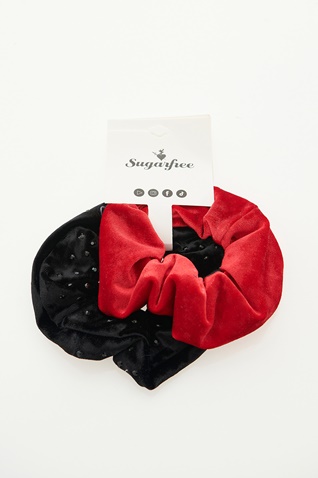 SUGARFREE-Σετ από δύο λαστιχάκια μαλλιών scrunchies SUGARFREE 22819152 κόκκινο μαύρο