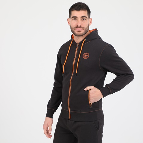 BATTERY-Ανδρική φούτερ ζακέτα BATTERY HOODIES FULL ZIP BTR μαύρη πορτοκαλί