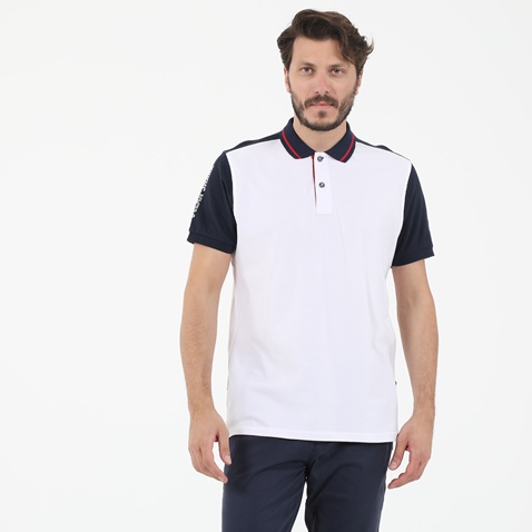 OCEAN SHARK-Ανδρική κοντομάνικη polo μπλούζα OCEAN SHARK POLO PIQUE λευκή μπλε