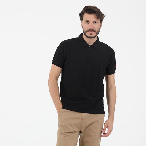 BATTERY-Ανδρική polo μπλούζα BATTERY PIQUE WITH ZIPPER μαύρη