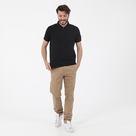 BATTERY-Ανδρική polo μπλούζα BATTERY PIQUE WITH ZIPPER μαύρη