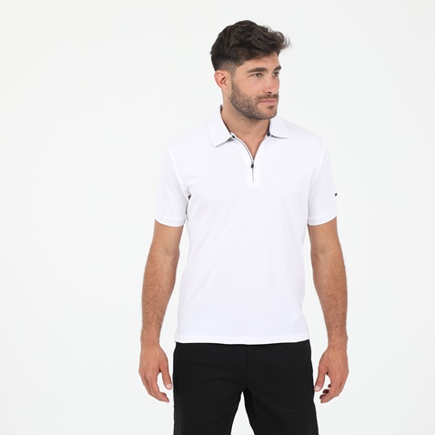 BATTERY-Ανδρική polo μπλούζα BATTERY PIQUE WITH ZIPPER λευκή