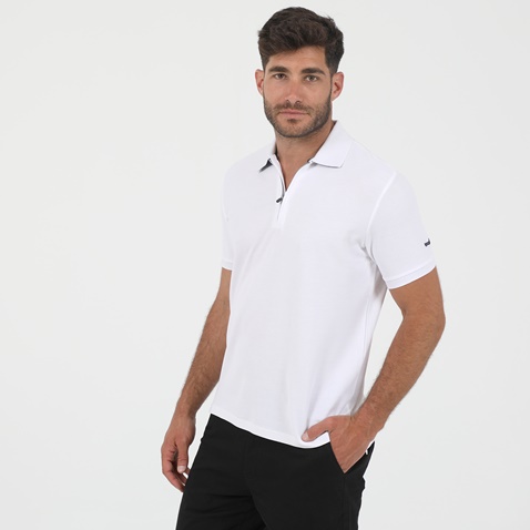 BATTERY-Ανδρική polo μπλούζα BATTERY PIQUE WITH ZIPPER λευκή