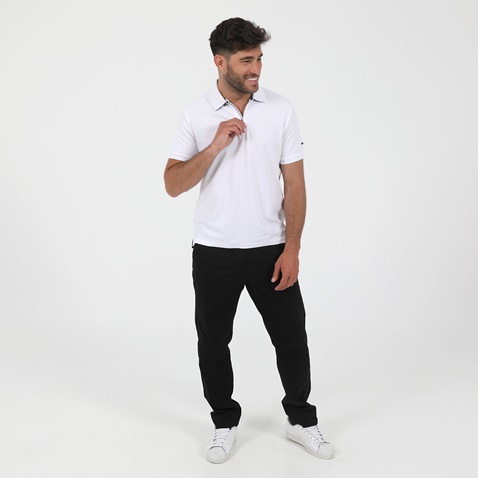BATTERY-Ανδρική polo μπλούζα BATTERY PIQUE WITH ZIPPER λευκή