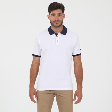 OCEAN SHARK-Ανδρική κοντομάνικη polo μπλούζα OCEAN SHARK POLO PIQUE CLASSIC COLLAR λευκή μπλε