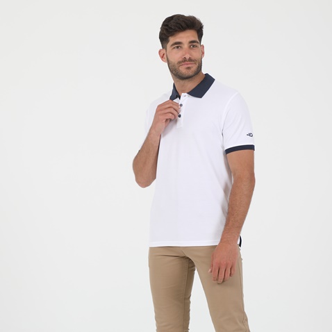 OCEAN SHARK-Ανδρική κοντομάνικη polo μπλούζα OCEAN SHARK POLO PIQUE CLASSIC COLLAR λευκή μπλε