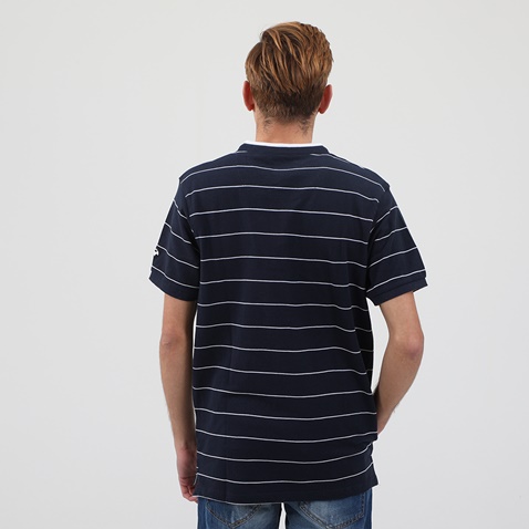OCEAN SHARK-Ανδρική polo μπλούζα OCEAN SHARK POLO PIQUE MAO COLLAR ριγέ μπλε λευκή