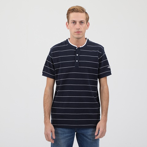 OCEAN SHARK-Ανδρική polo μπλούζα OCEAN SHARK POLO PIQUE MAO COLLAR ριγέ μπλε λευκή