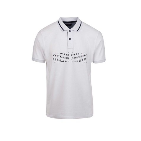 OCEAN SHARK-Ανδρική polo μπλούζα OCEAN SHARK λευκή