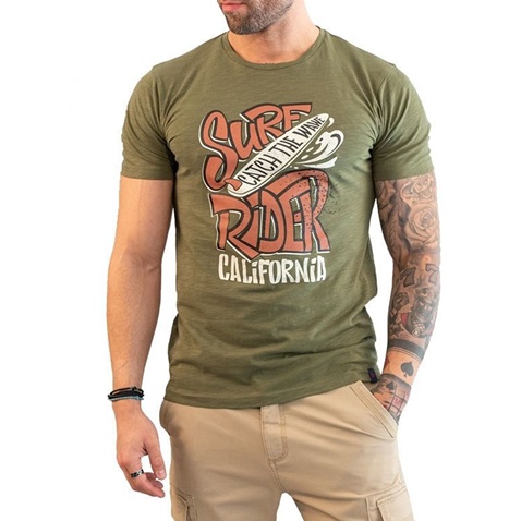 BATTERY-Ανδρικό t-shirt BATTERY 21K603091 χακί