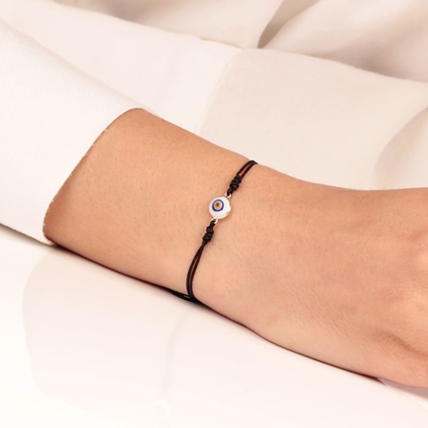 JEWELTUDE-Γυναικείο βραχιόλι JEWELTUDE 2923 κορδόνι ασημένιο μάτι