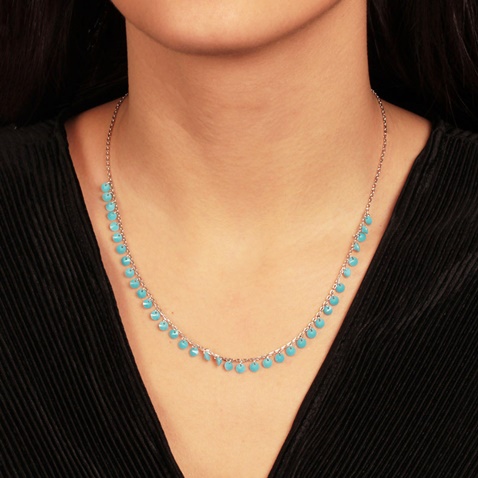 JEWELTUDE-Γυναικείο ασημένιο κοντό κολιέ JEWELTUDE 15728 τιρκουάζ