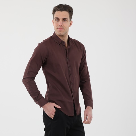 DIRTY LAUNDRY-Ανδρικό πουκάμισο DIRTY LAUNDRY DLMS0521F REGULAR DOBBY μοβ