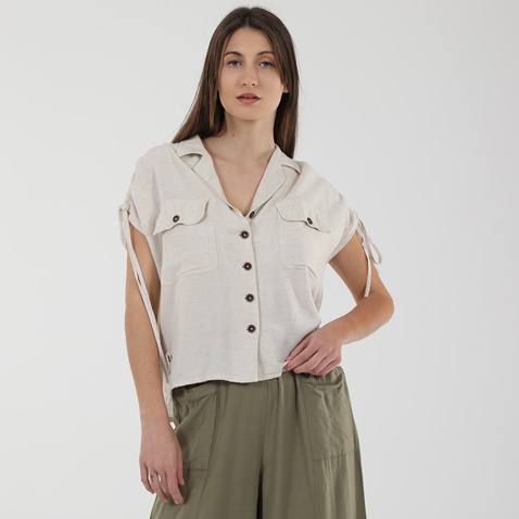 ATTRATTIVO-Γυναικείο λινό cropped πουκάμισο ATTRATTIVO 9914295 εκρού