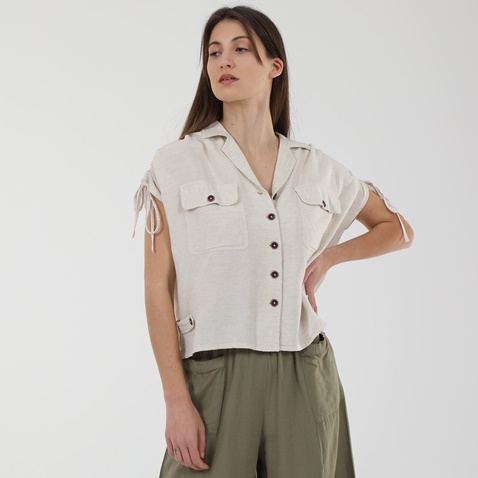 ATTRATTIVO-Γυναικείο λινό cropped πουκάμισο ATTRATTIVO 9914295 εκρού