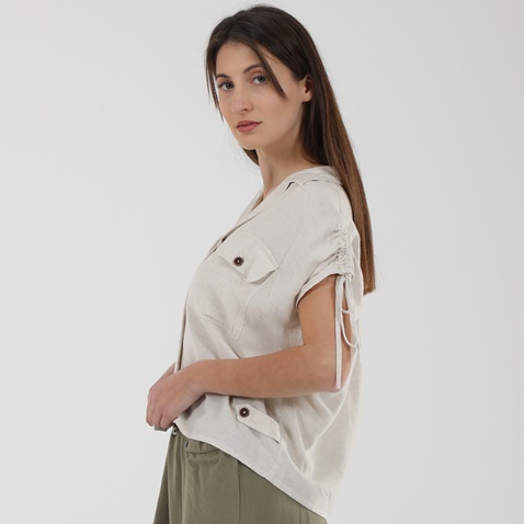 ATTRATTIVO-Γυναικείο λινό cropped πουκάμισο ATTRATTIVO 9914295 εκρού