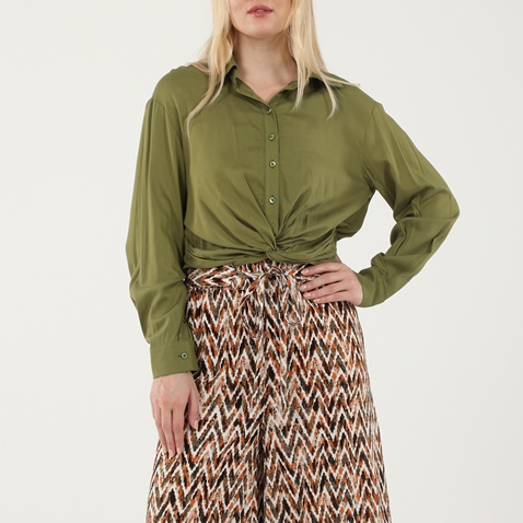 ATTRATTIVO-Γυναικείο cropped πουκάμισο ATTRATTIVO 91372200 πράσινο λαδί