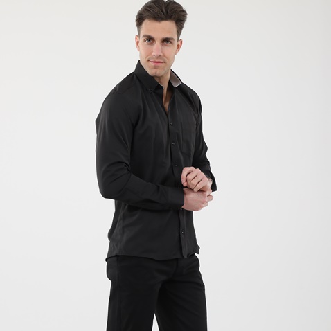GREENWOOD-Ανδρικό oxford πουκάμισο GREENWOOD 04231001 CHAMBRAY μαύρα