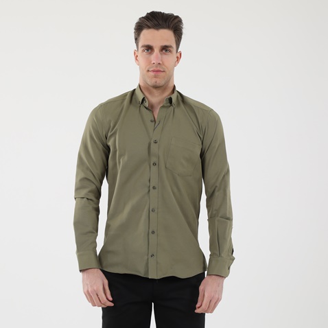 GREENWOOD-Ανδρικό πουκάμισο GREENWOOD 04231001 CHAMBRAY καφέ